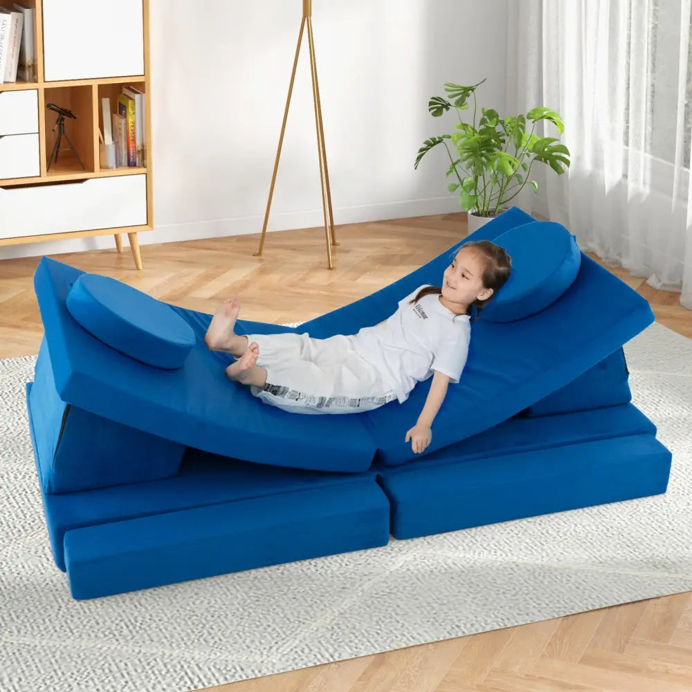 8-Piece Kids Play Couch Sofa with Portable Handle-Blue - Blue - Kids Chairs & Seating