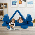 8-Piece Kids Play Couch Sofa with Portable Handle-Blue - Blue - Kids Chairs & Seating