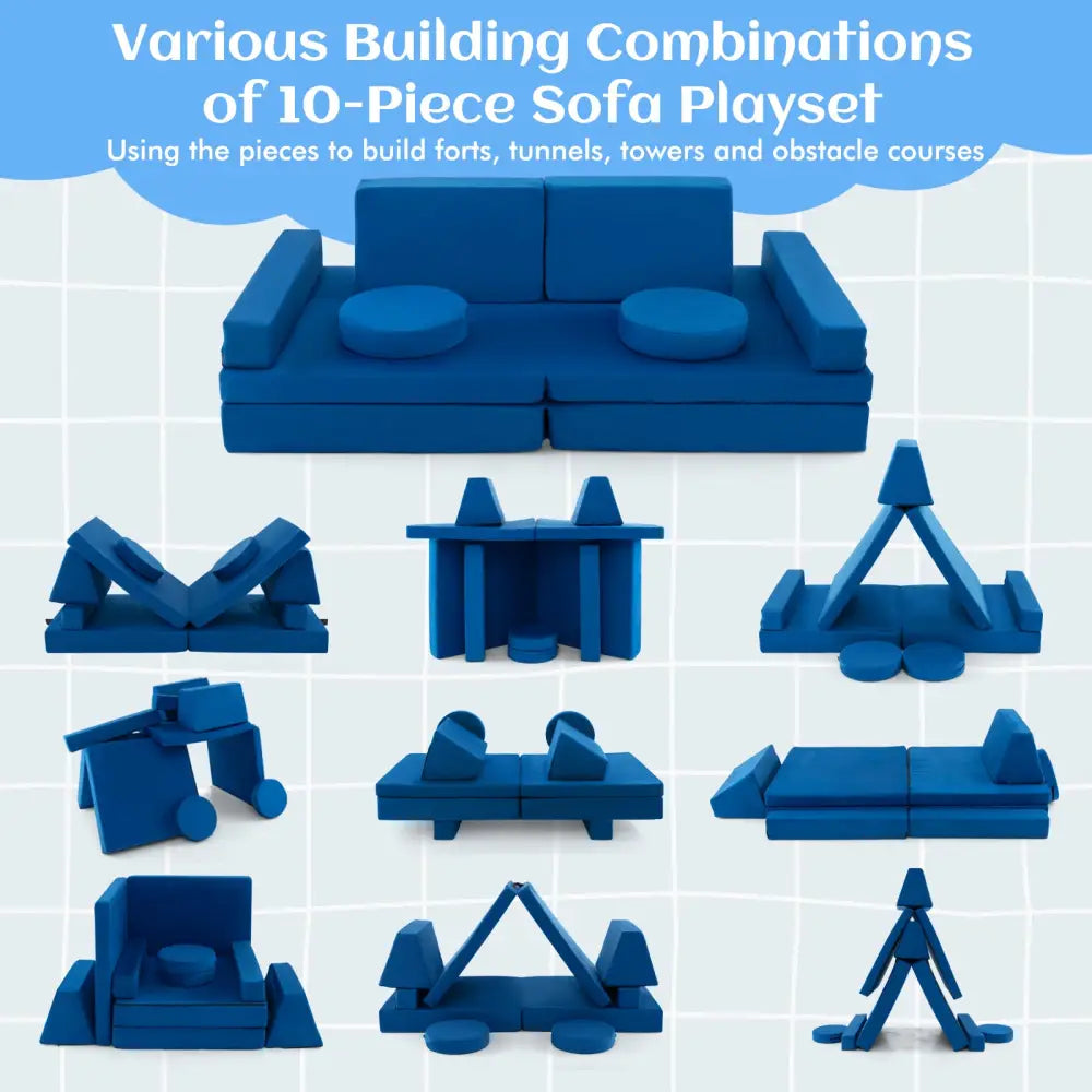 8-Piece Kids Play Couch Sofa with Portable Handle-Blue - Blue - Kids Chairs & Seating