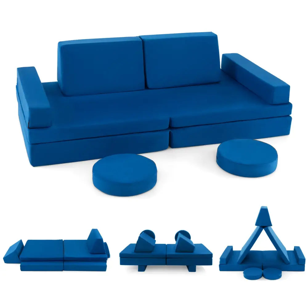 8-Piece Kids Play Couch Sofa with Portable Handle-Blue - Blue - Kids Chairs & Seating