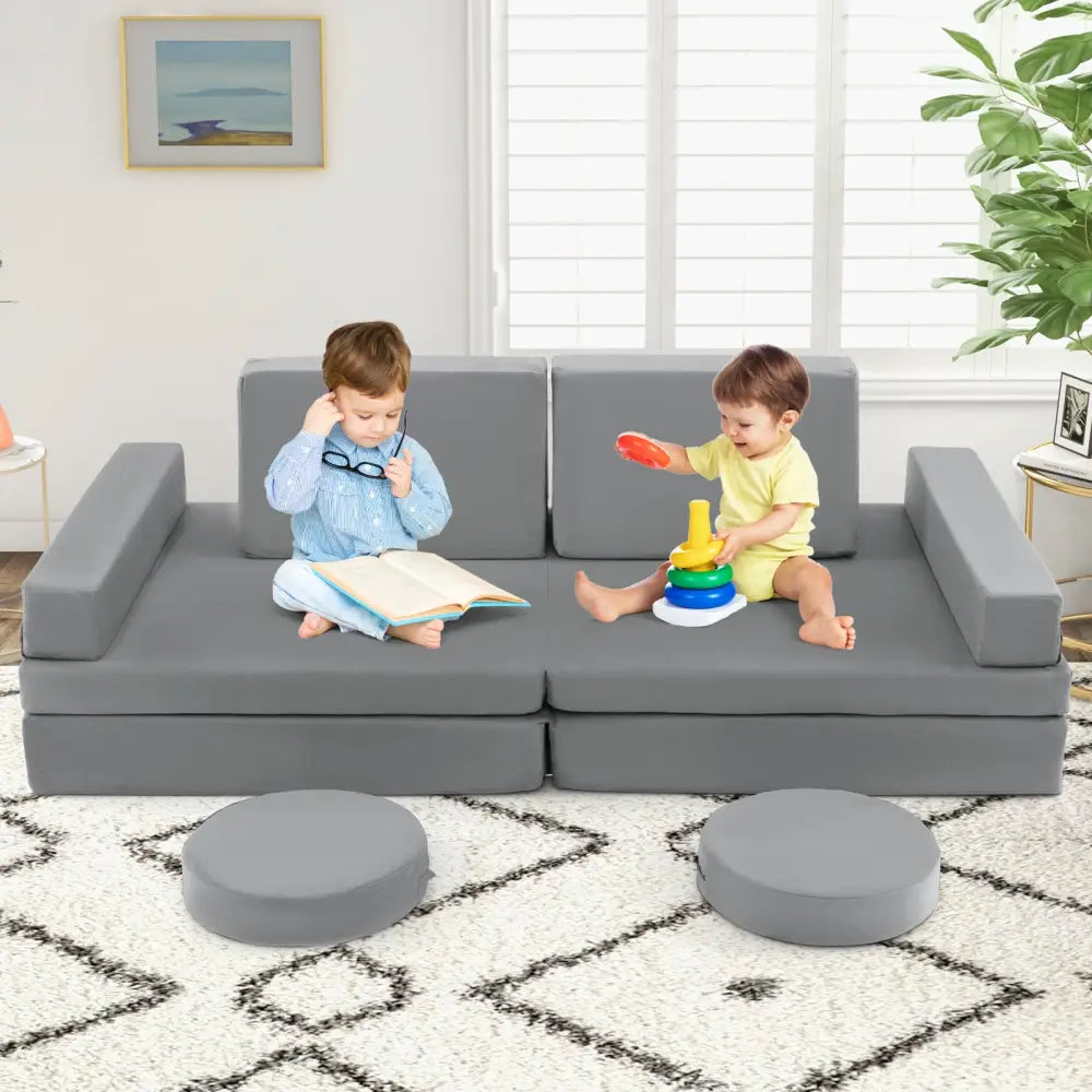 8-Piece Kids Play Couch Sofa with Portable Handle-Gray - Gray - Kids Chairs & Seating