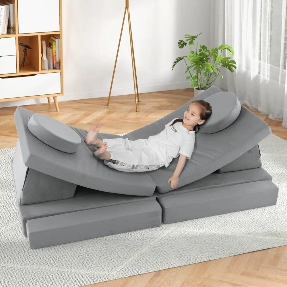 8-Piece Kids Play Couch Sofa with Portable Handle-Gray - Gray - Kids Chairs & Seating