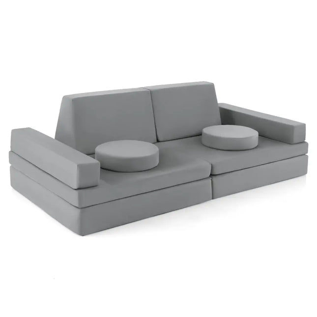 8-Piece Kids Play Couch Sofa with Portable Handle-Gray - Gray - Kids Chairs & Seating