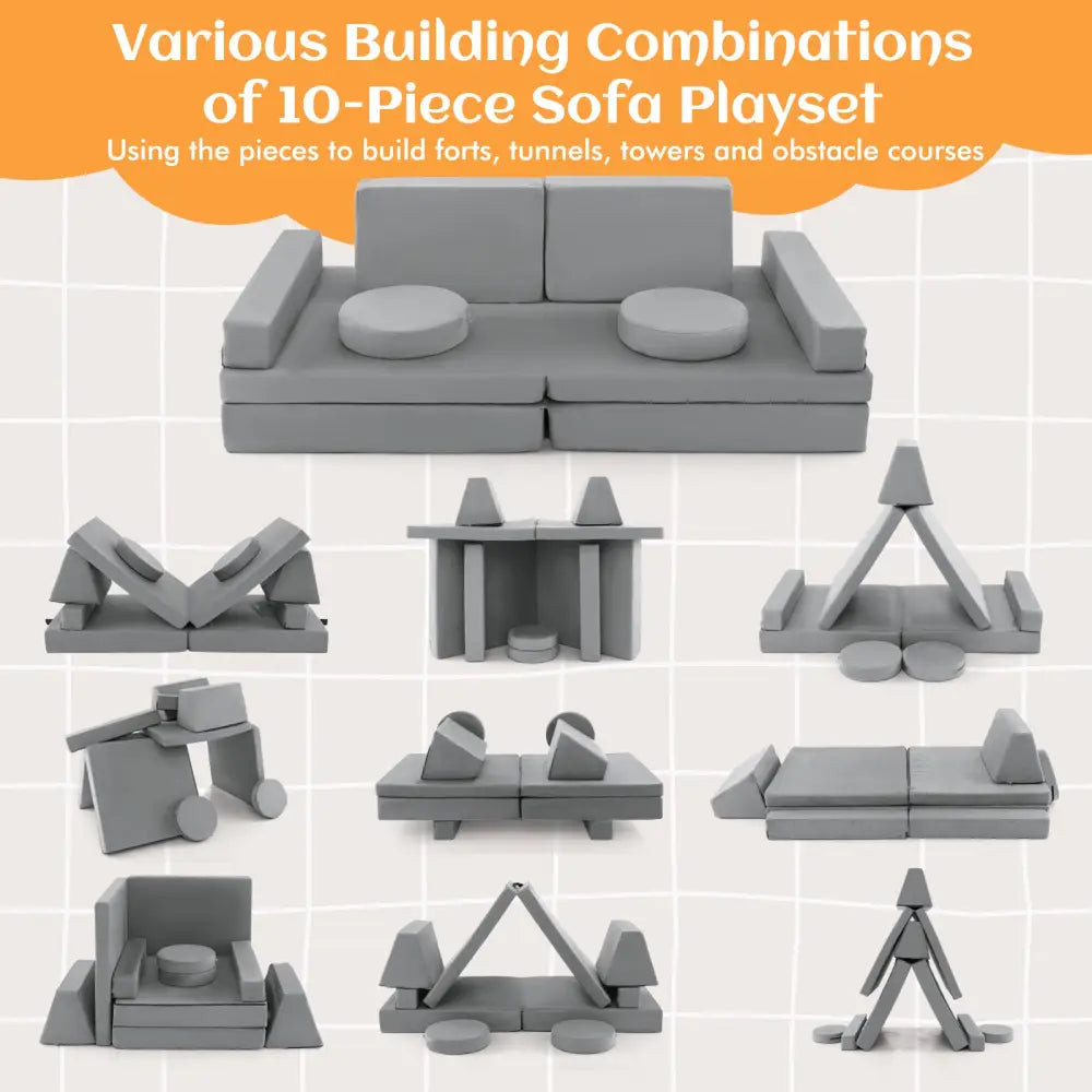 8-Piece Kids Play Couch Sofa with Portable Handle-Gray - Gray - Kids Chairs & Seating