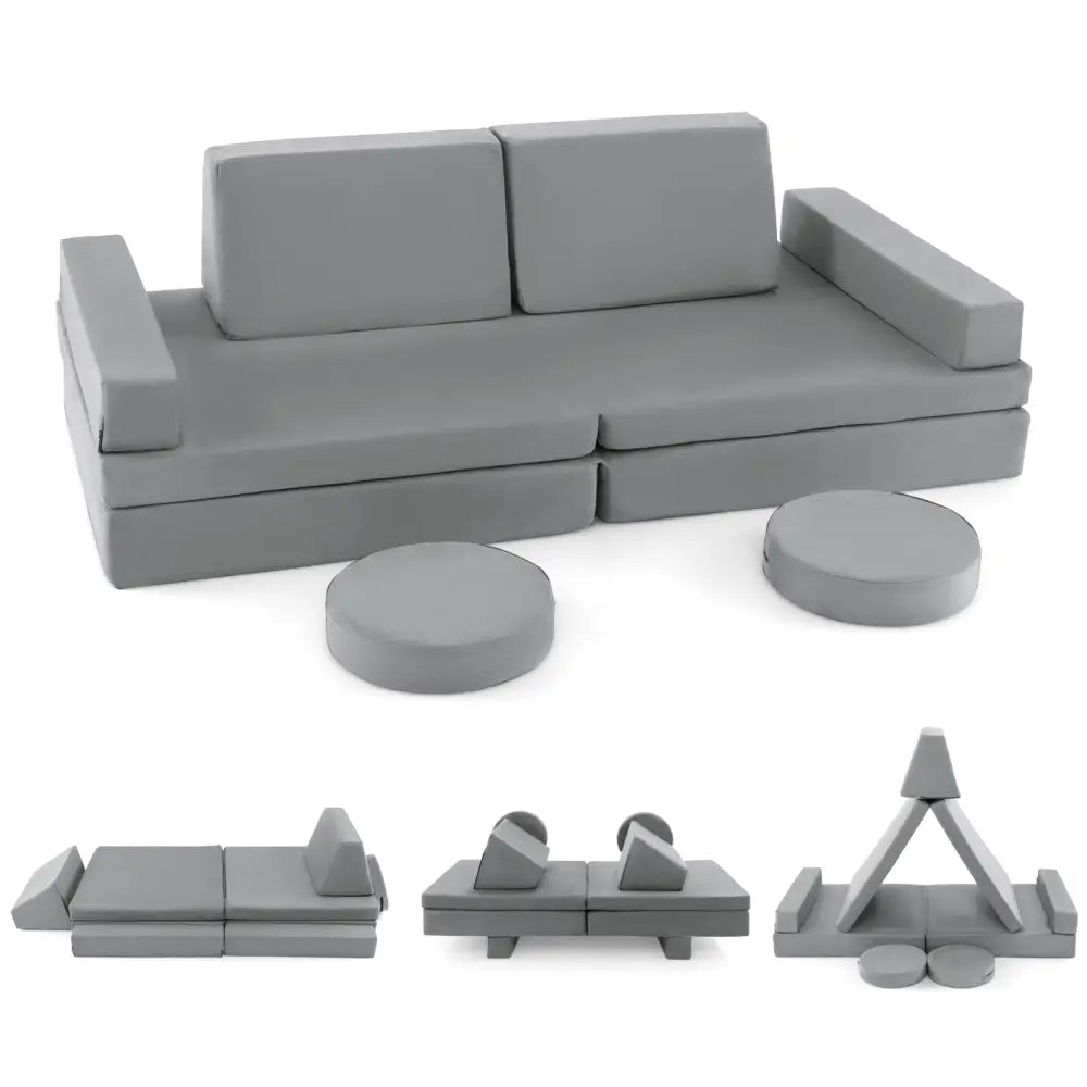 8-Piece Kids Play Couch Sofa with Portable Handle-Gray - Gray - Kids Chairs & Seating