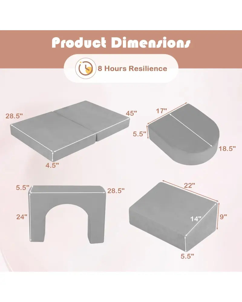 8-Piece Modular Kids Play Couch with Comfy Suede Fabric-Gray - Gray - Kids Chairs & Seating