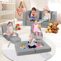 8-Piece Modular Kids Play Couch with Comfy Suede Fabric-Gray - Gray - Kids Chairs & Seating