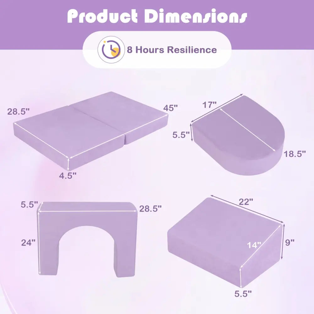8-Piece Modular Kids Play Couch with Comfy Suede Fabric-Purple - Purple - Kids Chairs & Seating