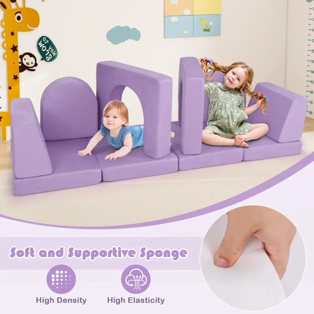 8-Piece Modular Kids Play Couch with Comfy Suede Fabric-Purple - Purple - Kids Chairs & Seating