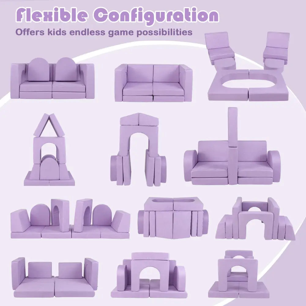 8-Piece Modular Kids Play Couch with Comfy Suede Fabric-Purple - Purple - Kids Chairs & Seating