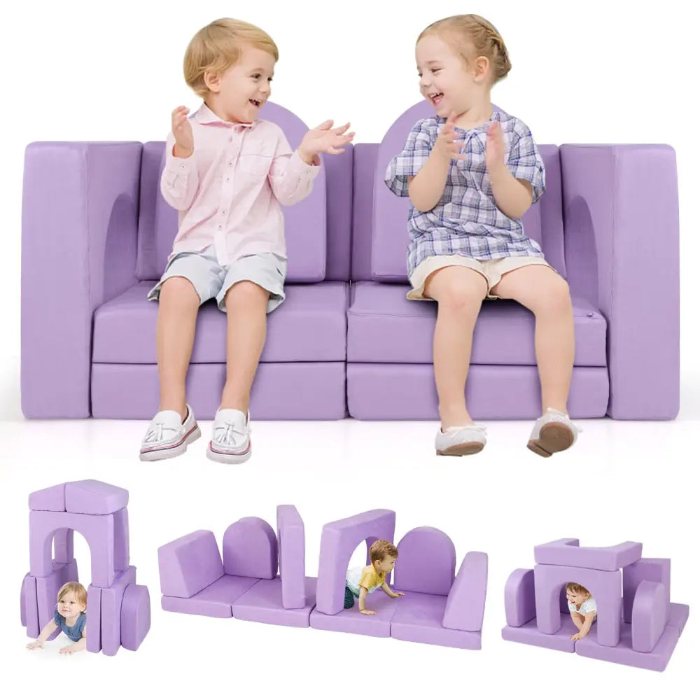 8-Piece Modular Kids Play Couch with Comfy Suede Fabric-Purple - Purple - Kids Chairs & Seating