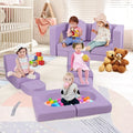 8-Piece Modular Kids Play Couch with Comfy Suede Fabric-Purple - Purple - Kids Chairs & Seating