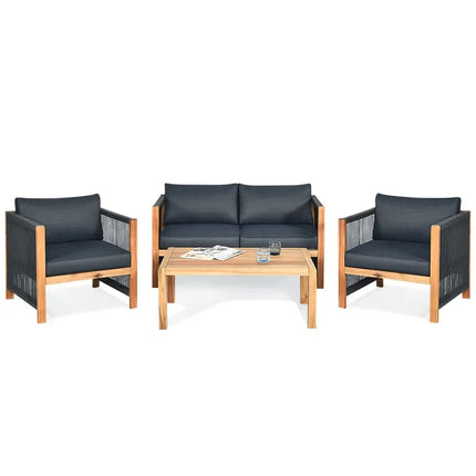 8-Piece Outdoor Furniture Set-Solar Umbrella Bistro Set Conversation Set Chaise Lounger Folding Bed Side Table Swing