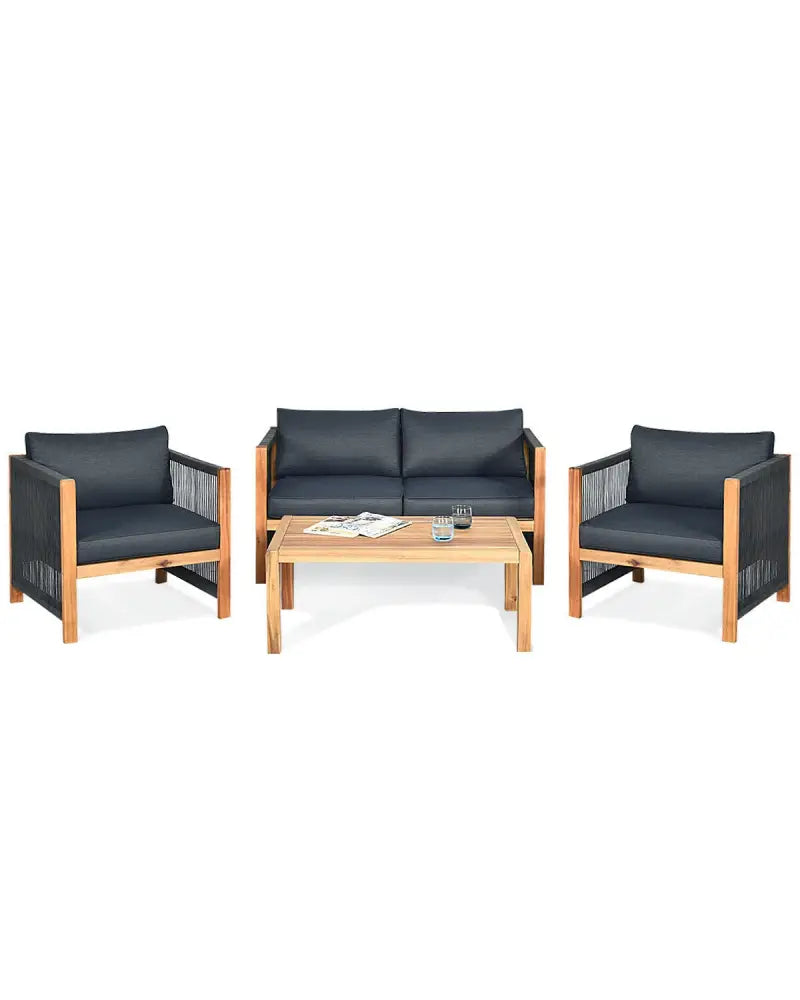 8-Piece Outdoor Furniture Set-Solar Umbrella Bistro Set Conversation Set Chaise Lounger Folding Bed Side Table Swing