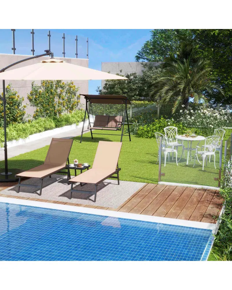 8-Piece Outdoor Furniture Set-Solar Umbrella Bistro Set Conversation Set Chaise Lounger Folding Bed Side Table Swing