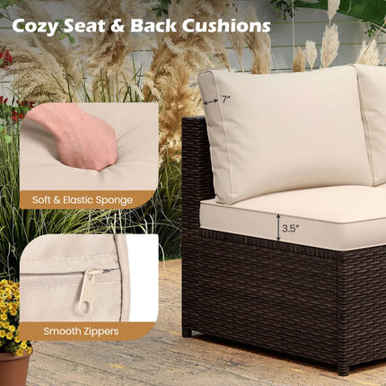 8 Piece Patio Furniture Set with Storage Box and Tempered Glass Coffee Table-Beige - Beige - Patio Conversation Sets