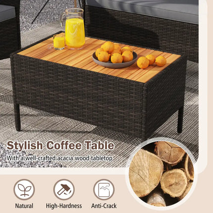 8 Piece Patio Wicker Sofa Set 4 Rattan Chairs and 2 Loveseat with 2 Table-Gray - Gray - Patio Conversation Sets