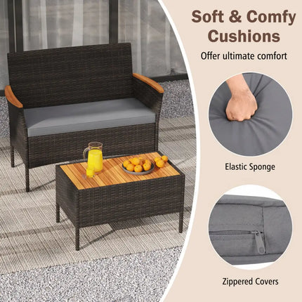 8 Piece Patio Wicker Sofa Set 4 Rattan Chairs and 2 Loveseat with 2 Table-Gray - Gray - Patio Conversation Sets