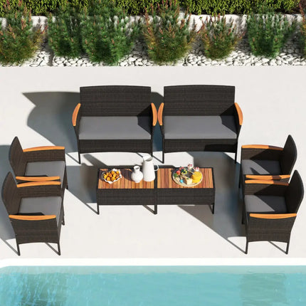 8 Piece Patio Wicker Sofa Set 4 Rattan Chairs and 2 Loveseat with 2 Table-Gray - Gray - Patio Conversation Sets