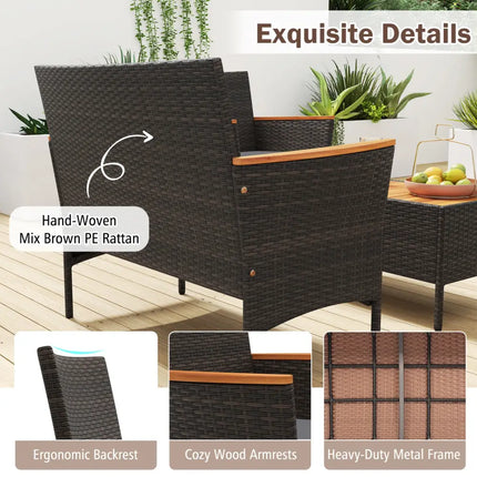 8 Piece Patio Wicker Sofa Set 4 Rattan Chairs and 2 Loveseat with 2 Table-Gray - Gray - Patio Conversation Sets