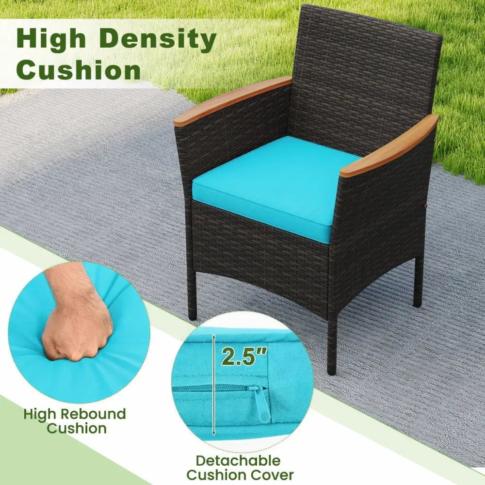 8 Piece Patio Wicker Sofa Set 4 Rattan Chairs and 2 Loveseat with 2 Table-Turquoise - Turquoise - Patio Conversation