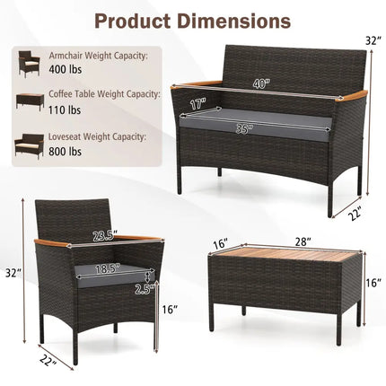 8 Piece Patio Wicker Sofa Set 4 Rattan Chairs and 2 Loveseat with 2 Table-Gray - Gray - Patio Conversation Sets