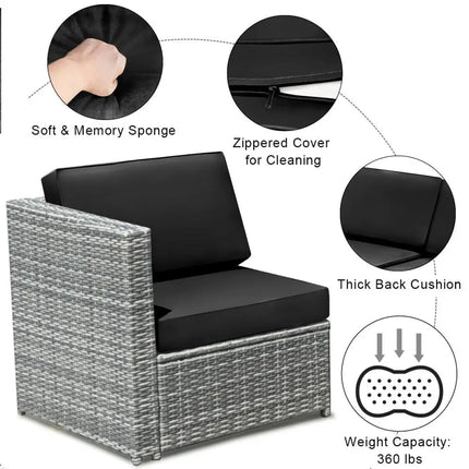 8 Piece Wicker Sofa Rattan Dinning Set Patio Furniture with Storage Table-Black - Black - Outdoor Sectionals