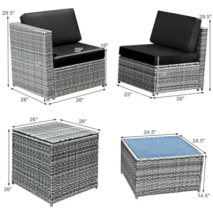 8 Piece Wicker Sofa Rattan Dinning Set Patio Furniture with Storage Table-Black - Black - Outdoor Sectionals