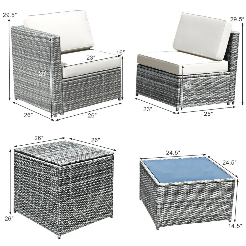 8 Piece Wicker Sofa Rattan Dinning Set Patio Furniture with Storage Table-White - White - Outdoor Sectionals