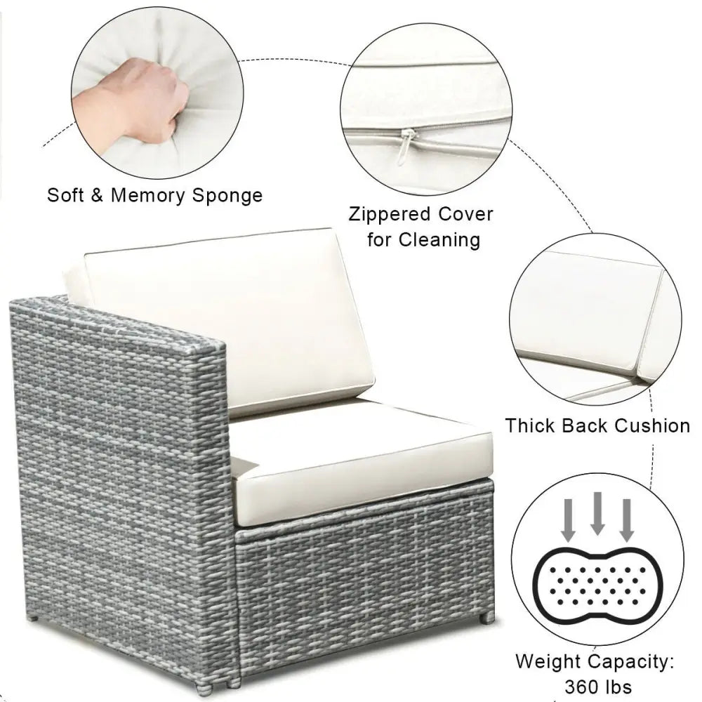8 Piece Wicker Sofa Rattan Dinning Set Patio Furniture with Storage Table-White - White - Outdoor Sectionals