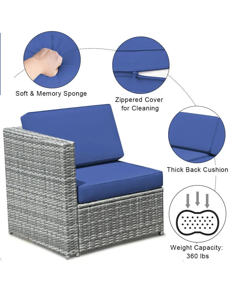8 Piece Wicker Sofa Rattan Dinning Set Patio Furniture with Storage Table-Navy - Navy - Outdoor Sectionals