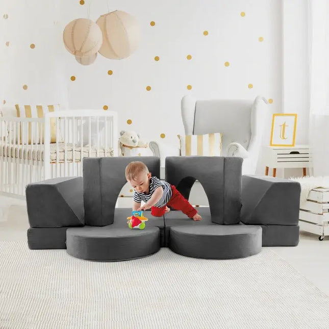 8 Pieces Kids Modular Play Sofa with Detachable Cover for Playroom and BedroomGray - Oasis Home Essentials