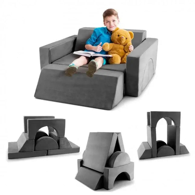 8 Pieces Kids Modular Play Sofa with Detachable Cover for Playroom and BedroomGray - Oasis Home Essentials