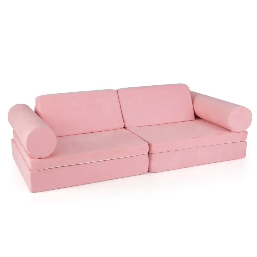 8 Pieces Kids Play Couch Foam Building Fort Play Set with Suede Cover-Pink - Pink - Kids Chairs & Seating