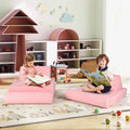 8 Pieces Kids Play Couch Foam Building Fort Play Set with Suede Cover-Pink - Pink - Kids Chairs & Seating