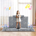 8 Pieces Modular Kids Play Couch Glow in the Dark Toddler Sectional Sofa-Gray - Gray - Kids Chairs & Seating