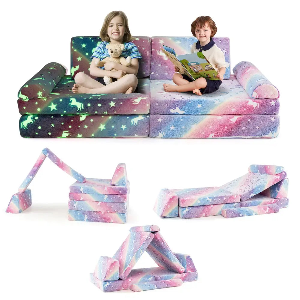 8 Pieces Modular Kids Play Couch Glow in the Dark Toddler Sectional Sofa-Multicolor - Multicolor - Kids Chairs & Seating