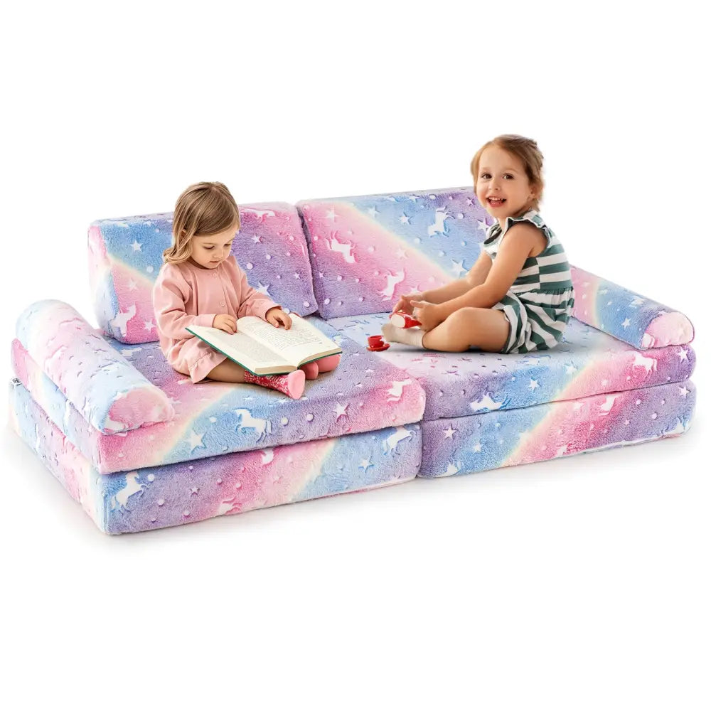 8 Pieces Modular Kids Play Couch Glow in the Dark Toddler Sectional Sofa-Multicolor - Multicolor - Kids Chairs & Seating