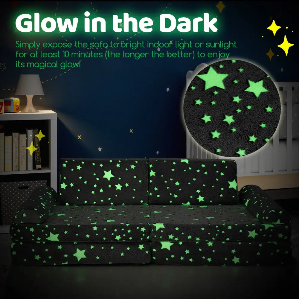 8 Pieces Modular Kids Play Couch Glow in the Dark Toddler Sectional Sofa-Gray - Gray - Kids Chairs & Seating