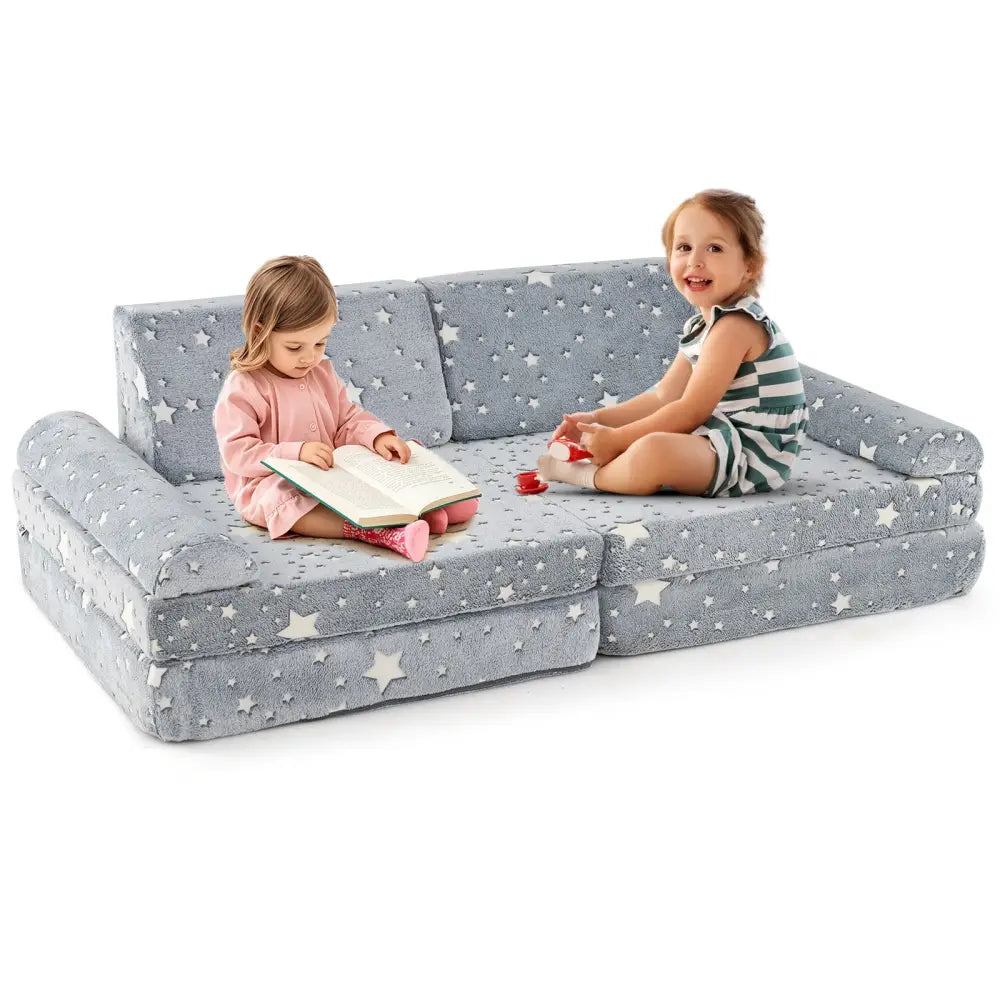 8 Pieces Modular Kids Play Couch Glow in the Dark Toddler Sectional Sofa-Gray - Gray - Kids Chairs & Seating