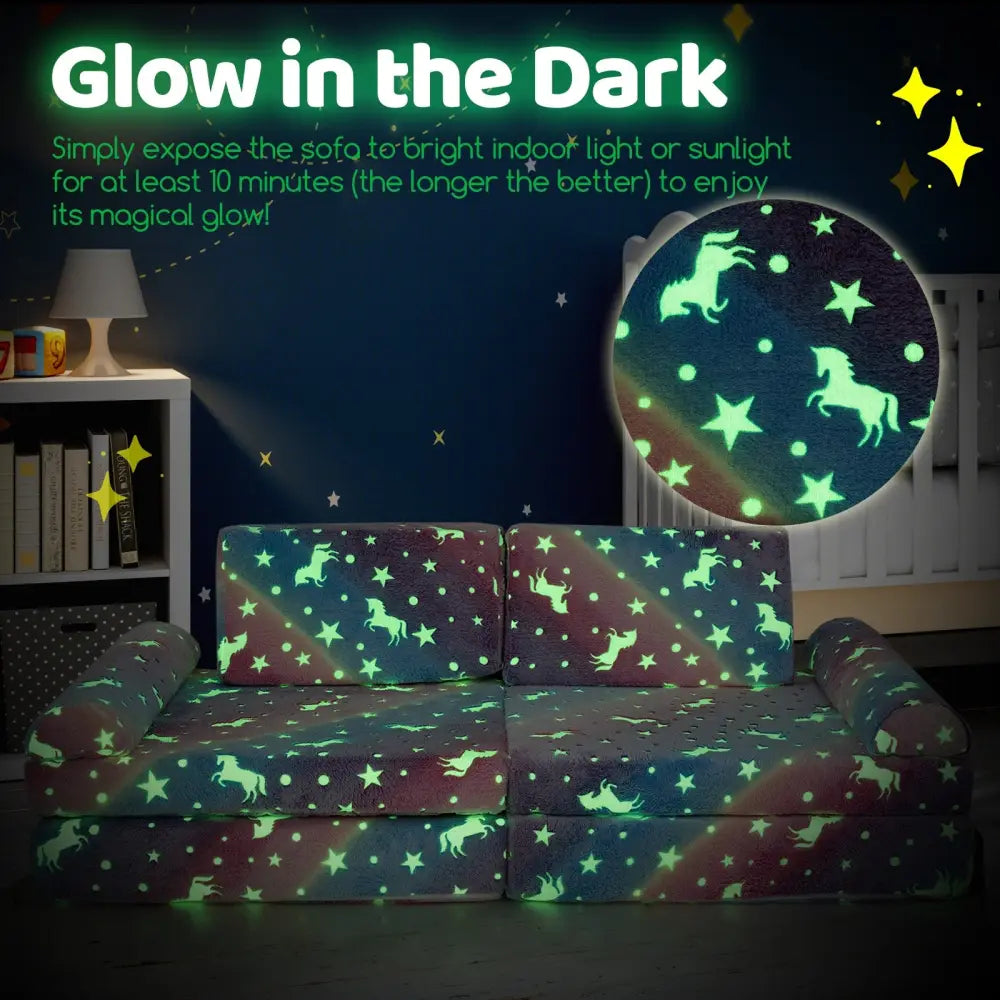 8 Pieces Modular Kids Play Couch Glow in the Dark Toddler Sectional Sofa-Multicolor - Multicolor - Kids Chairs & Seating
