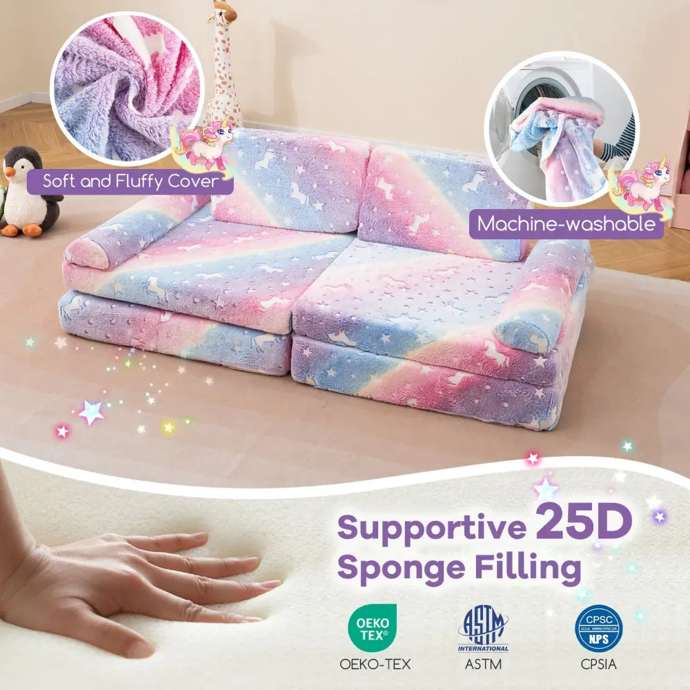 8 Pieces Modular Kids Play Couch Glow in the Dark Toddler Sectional Sofa-Multicolor - Multicolor - Kids Chairs & Seating