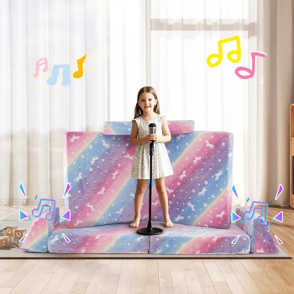 8 Pieces Modular Kids Play Couch Glow in the Dark Toddler Sectional Sofa-Multicolor - Multicolor - Kids Chairs & Seating