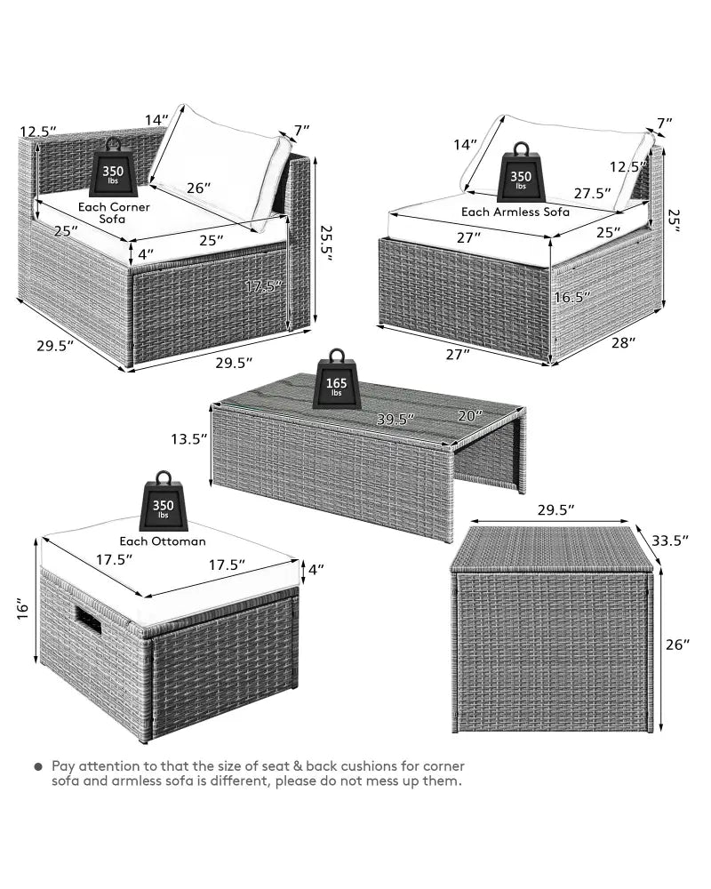 8 Pieces Patio Rattan Furniture Set with Storage Waterproof Cover and Cushion-Black - Black - Outdoor Sectionals