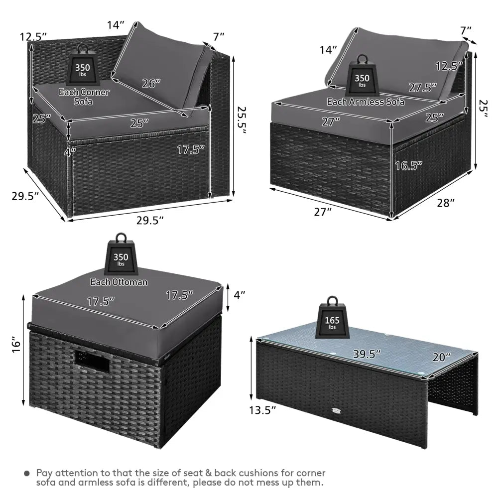 8 Pieces Patio Rattan Storage Table Furniture Set-Gray - Gray - Outdoor Sectionals