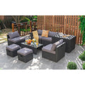 8 Pieces Patio Rattan Storage Table Furniture Set-Gray - Gray - Outdoor Sectionals