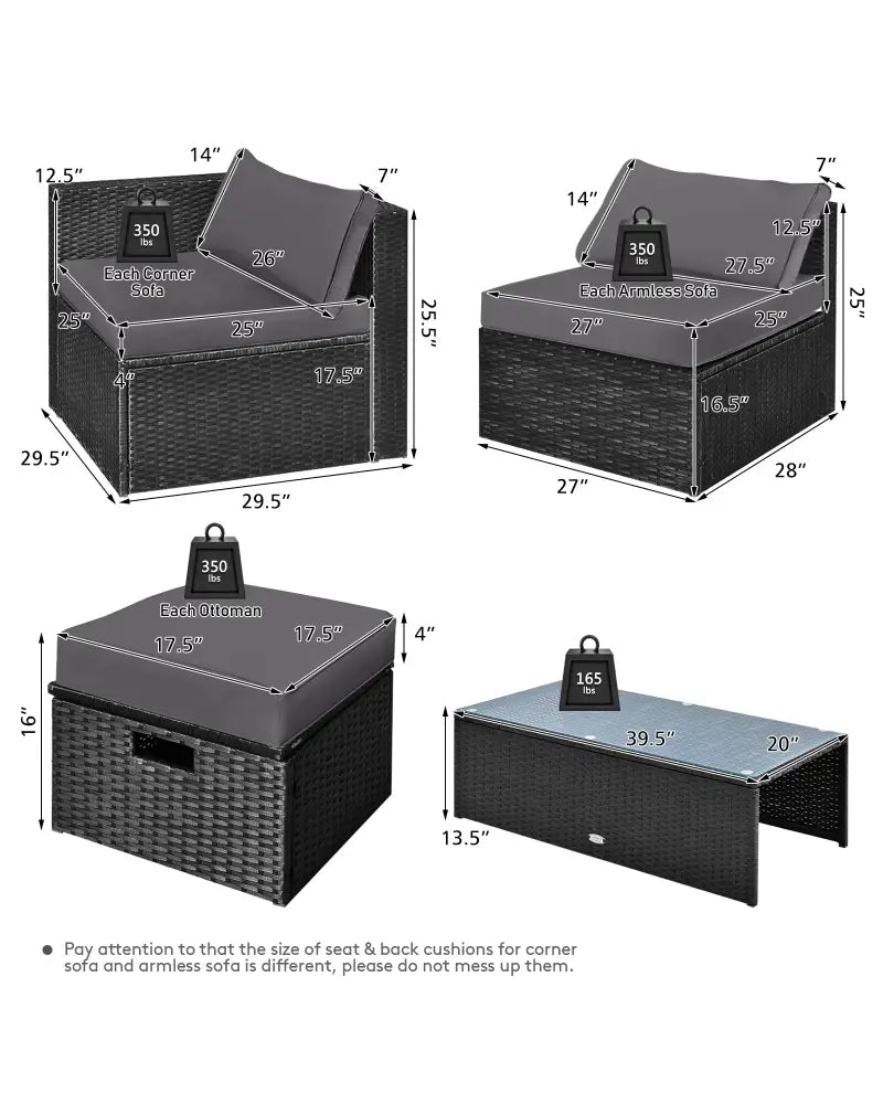 8 Pieces Patio Rattan Storage Table Furniture Set-Gray - Gray - Outdoor Sectionals