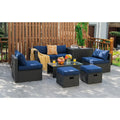 8 Pieces Patio Rattan Storage Table Furniture Set-Navy - Navy - Outdoor Sectionals