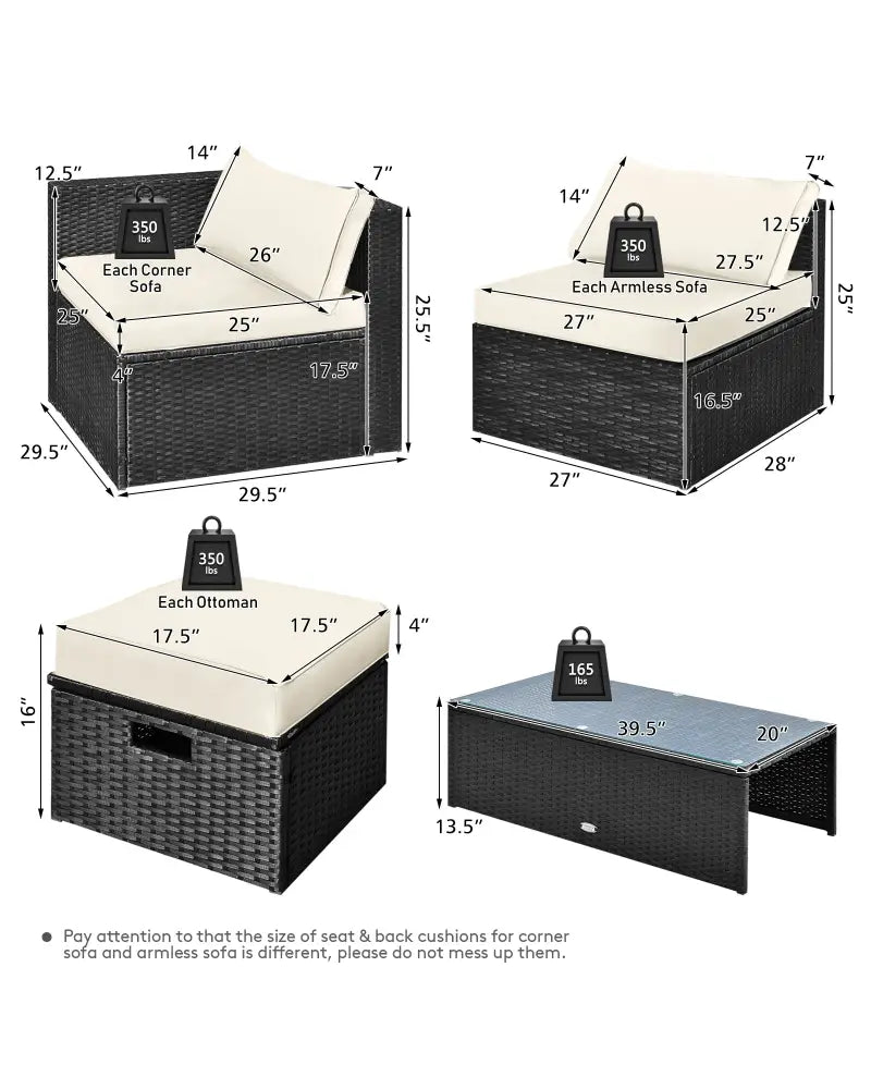 8 Pieces Patio Rattan Storage Table Furniture Set-Off White - Off White - Outdoor Sectionals