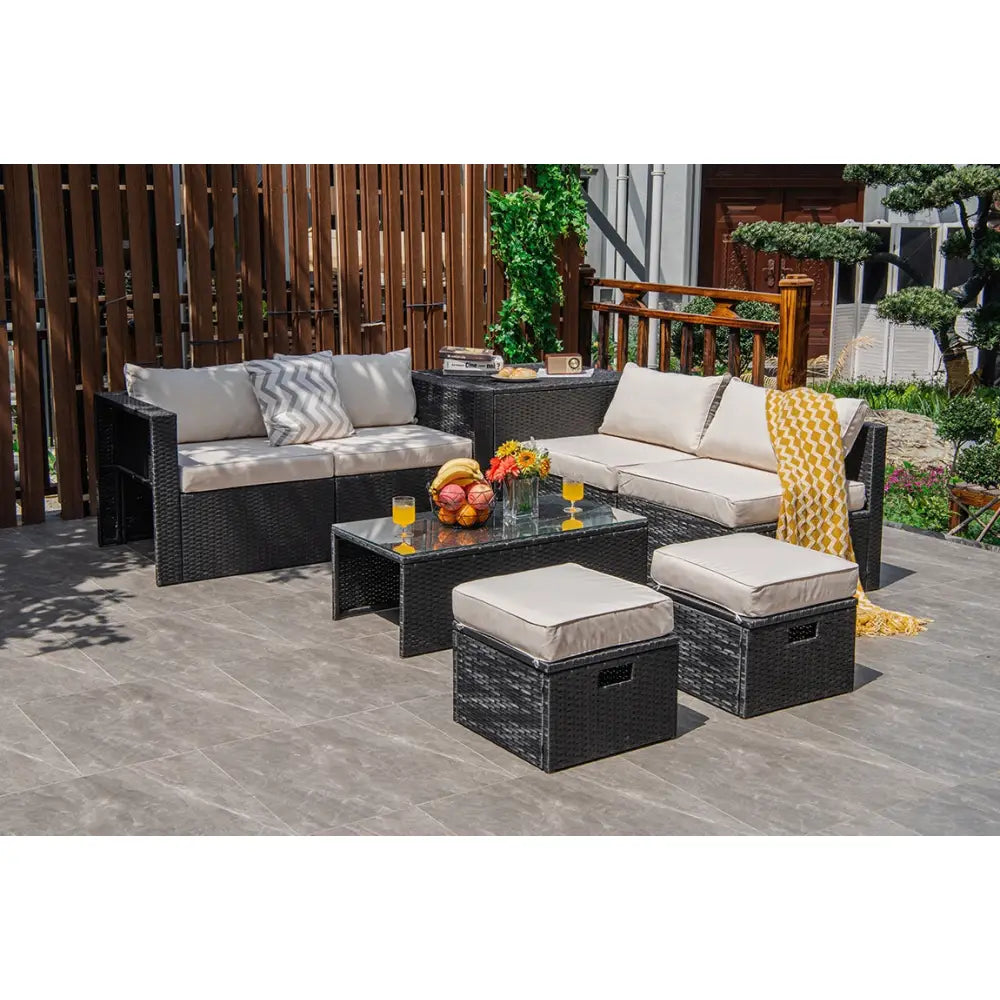 8 Pieces Patio Rattan Storage Table Furniture Set-Off White - Off White - Outdoor Sectionals